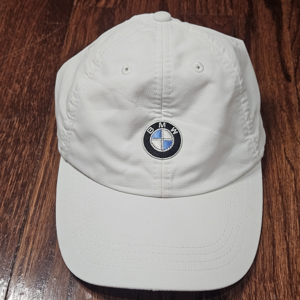 BMW Men's White Baseball Adjustable Cap - Embroidered Logo OSFA